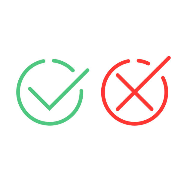 Check mark green and red line icons. Vector illustration Check mark green and red line icons. Vector illustration. rejection icon stock illustrations