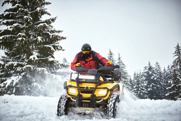 istock Winter race on an ATV on snow in the forest. 1058302032