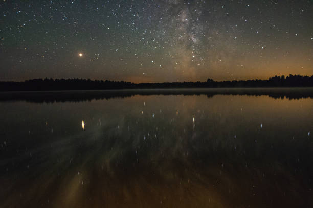 istock Beautiful milky way over a big lake on a summer night 1058305596