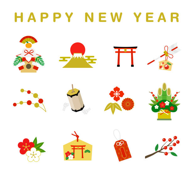 illustrations, cliparts, dessins animés et icônes de jeu d’illustration pour le culte du nouvel an - hatsumode