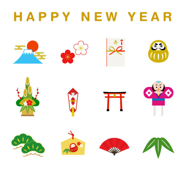 illustrations, cliparts, dessins animés et icônes de nouvel an illustration set2 - hatsumode