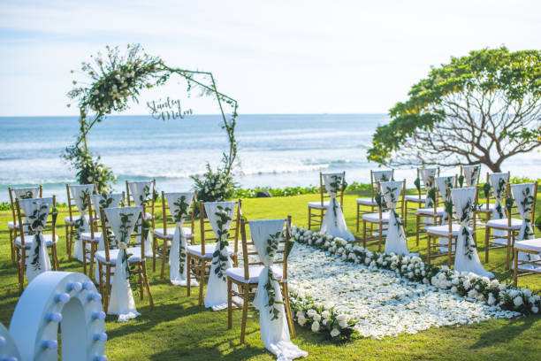 istock Romantic wedding ceremony on the lawn Sea view. 1058308850