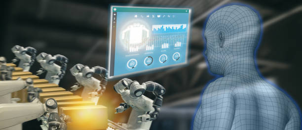 istock iot industry 4.0 concept,industrial engineer using artificial intelligence ai (augmented, virtual reality) to monitoring machine in real time.Smart factory use Automation robot arm in manufacturing 1058309876