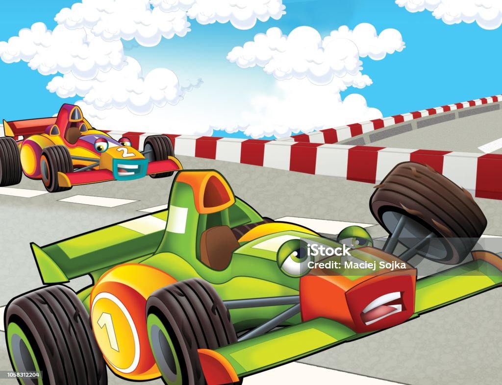 Cartoon Professional Race Cars On Racing Track Stock Illustration -  Download Image Now - Abstract, Art, Car - iStock