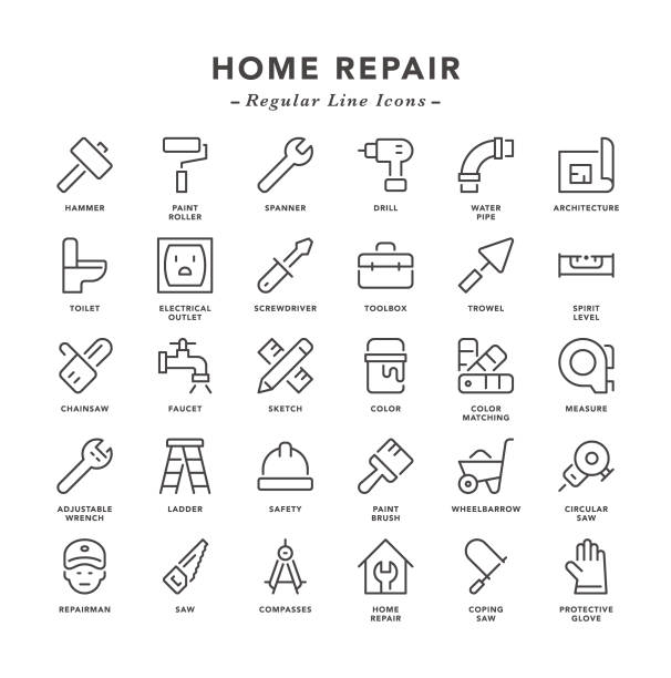 家の修理 - 規則的なライン アイコン - diy点のイラスト素材／クリップアート素材／マンガ素材／アイコン素材