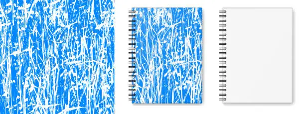 Vector illustration of Cover design of notebook with seamless texture  and realistic vector image (layout, mock-up) of a hardcover notebook