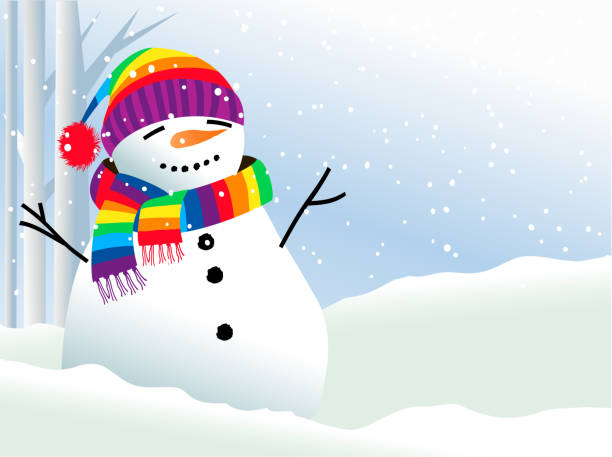 Snowman in rainbow scarf Christmas background with snowman in rainbow scarf rainbow scarf stock illustrations