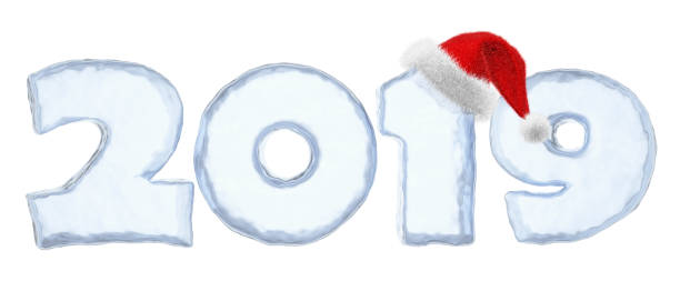istock 2019 New Year blue ice text with red hat 1058320438