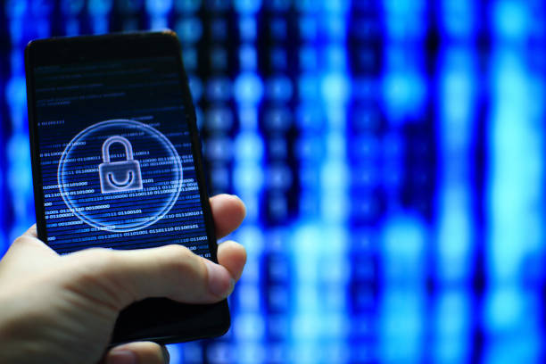 istock protected in stream of data flow. padlock icon symbolise security and motion movement of binary code computer data moving in the background. light of blue colour in dark background. 1058320790