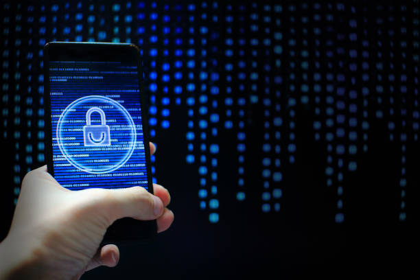 istock protected in stream of data flow. padlock icon symbolise security and motion movement of binary code computer data moving in the background. light of blue colour in dark background. 1058320868
