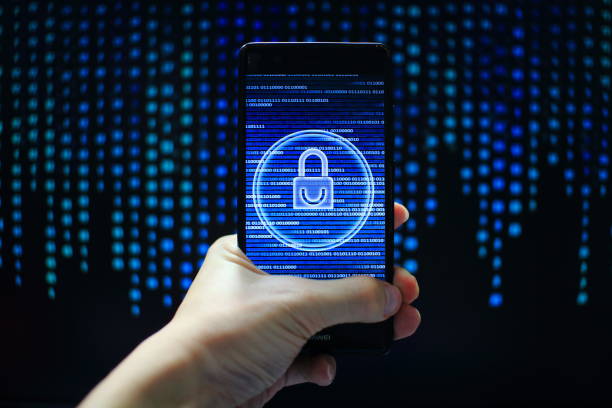 istock protected in stream of data flow. padlock icon symbolise security and motion movement of binary code computer data moving in the background. light of blue colour in dark background. 1058320872