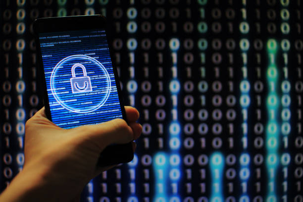 istock protected in stream of data flow. padlock icon symbolise security and motion movement of binary code computer data moving in the background. light of blue colour in dark background. 1058320956