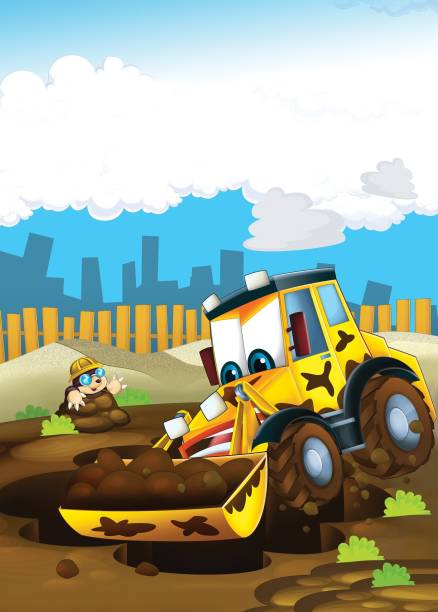 Comic Backhoe Cartoon Of The Backhoe Tracks Illustrations, Royalty-Free Vector ...