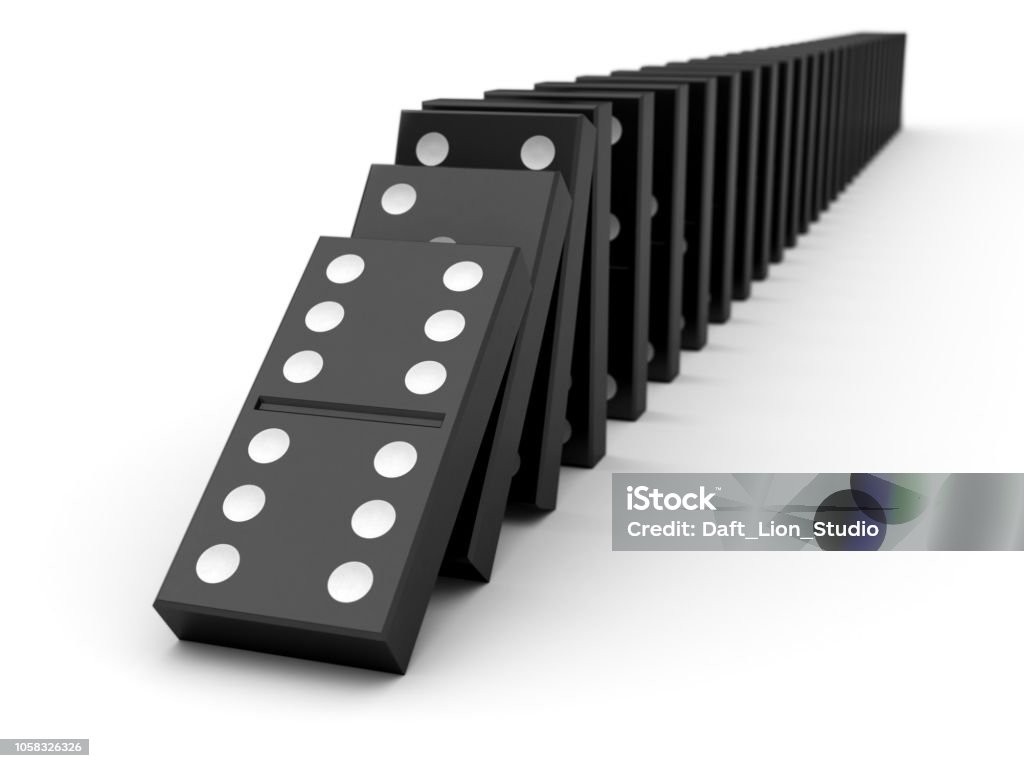 Domino row 3D image of isolated domino in row. Domino Stock Photo