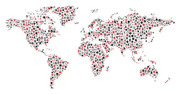 Vector illustration of World Map made of Disaster Icons