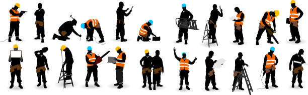 Construction Worker Construction Worker silhouette isolate on white industry silhouettes stock illustrations