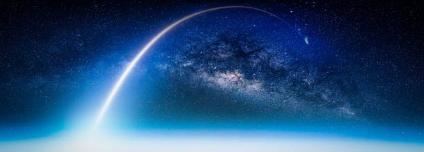 istock Landscape with Milky way galaxy. Earth view from space with Milky way galaxy. (Elements of this image furnished by NASA) 1058343096