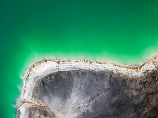 istock Azure lake top view, abstract fantasy green and brown pattern background 1058343686
