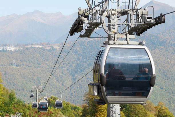 istock cable car road with grey cabines at mountain landscape. Sochi, Rosa Khutor 1058350792