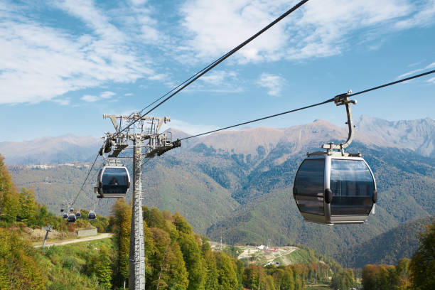 istock cable car road with grey cabines at mountain landscape. Sochi, Rosa Khutor 1058350804