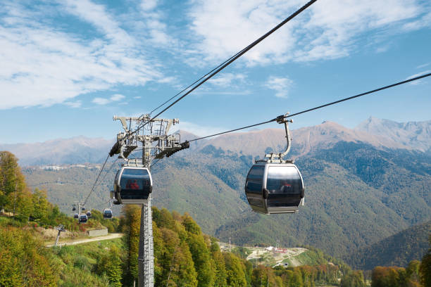 istock cable car road with grey cabines at mountain landscape. Sochi, Rosa Khutor 1058350808