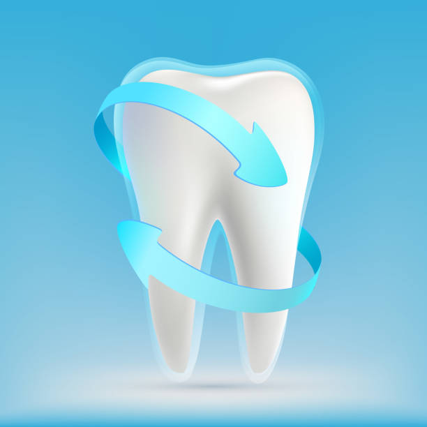istock Icon white human tooth with blue arrows. Care and whitening. 1058360510
