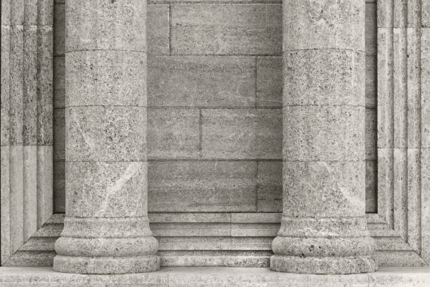 istock Architecture, elements and details of the building. Black and white background with classic columns against the wall. 1058366208