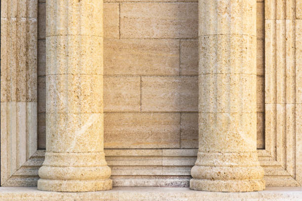 Architecture, elements and details of the building. Background with classic columns against the wall.