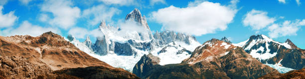Panoramic Fitz Roy mountain, El Chalten, Patagonia, Argentina Fitz Roy mountain, El Chalten, Patagonia, Argentina mt fitzroy photos stock pictures, royalty-free photos & images