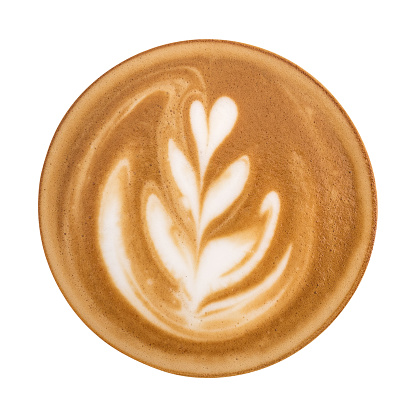 Latte art pattern foam top view isolated on white background, clipping path included