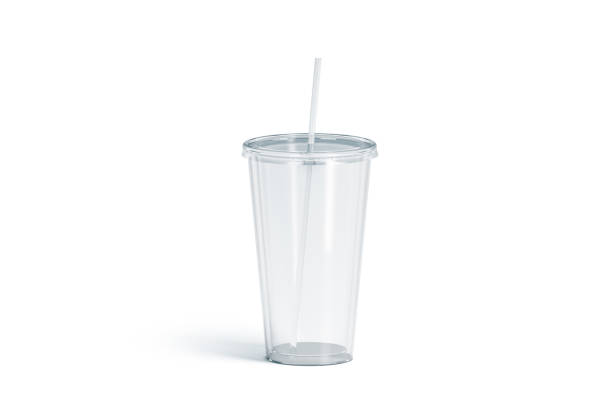 Blank white transparent acrylic tumbler with straw mockup, isolated Blank white transparent acrylic tumbler with straw mockup, isolated, 3d rendering. Empty cup with tube mock up. Clear take away container for drink. Plastic traveler mug for beverage template. disposable cup stock pictures, royalty-free photos & images