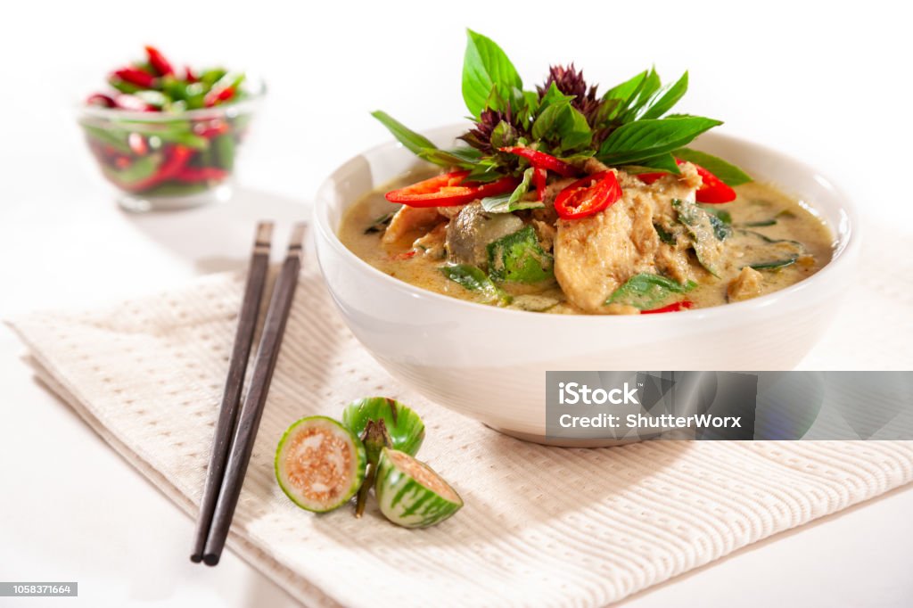 Thai Green Curry With Chicken With Modern Styling Fresh And Appetizing SE Asian Food Thai Culture Stock Photo