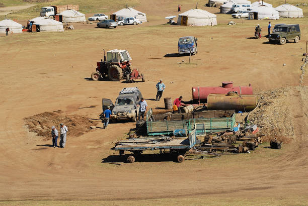 Burgede, Mongolia - August 24, 2006: View to the gold mining camp in Burgede, Mongolia.
