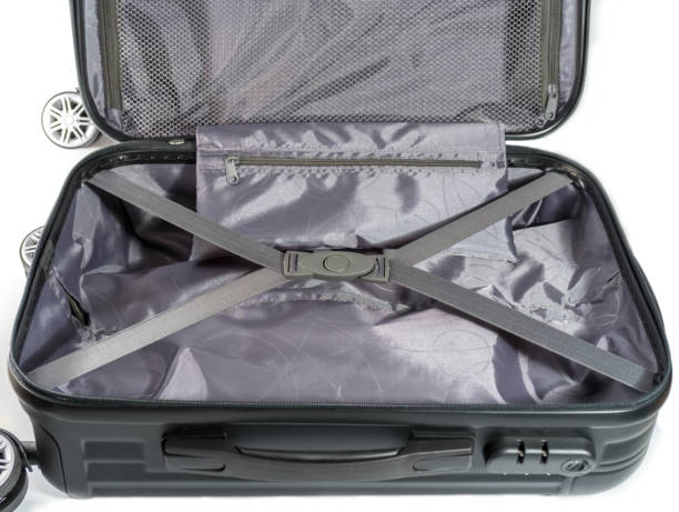 istock Black Cabin Luggage open to show lining inside 1058375238