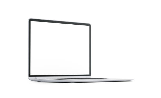 istock Blank white laptop screen mock up, isolated, side view 1058377862