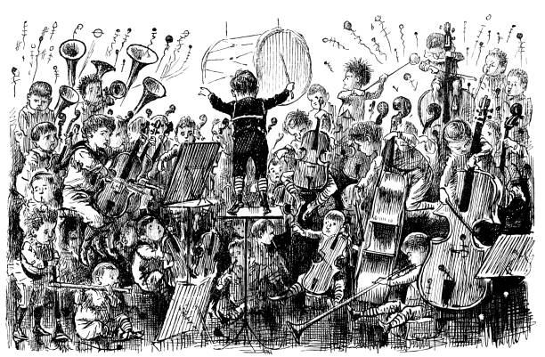 istock British London satire caricatures comics cartoon illustrations: Children orchestra 1058379658