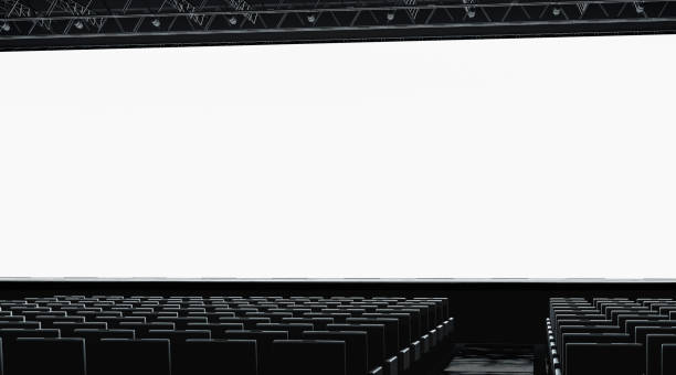 istock Blank white large screen in presentation hall mockup, side view 1058380462