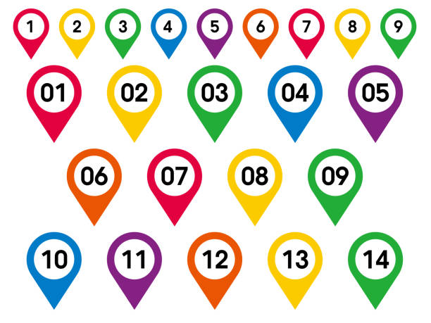 ilustrações de stock, clip art, desenhos animados e ícones de set of numbers pin marker flat icons - railroad junction