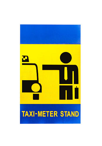 Taxi meter stand sign isolated on white with clipping path