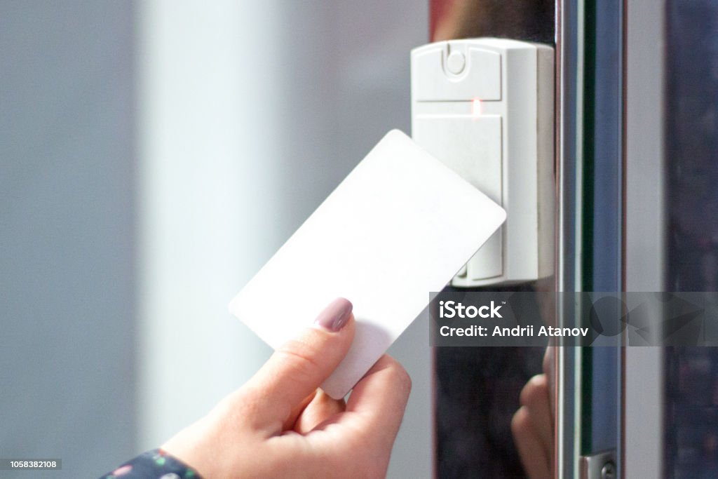Hand Lock Card Open Key Card Opens Electronic Security Lock Stock Photo - Download Image ...
