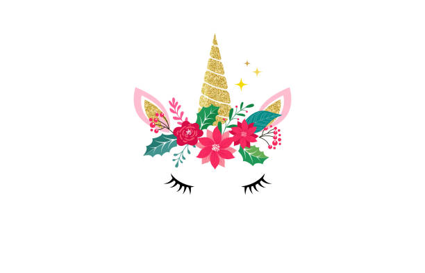 Cute unicorn illustration - Merry Christmas card and shirt design Cute unicorn illustration - Merry Christmas card and shirt design unicorn face stock illustrations
