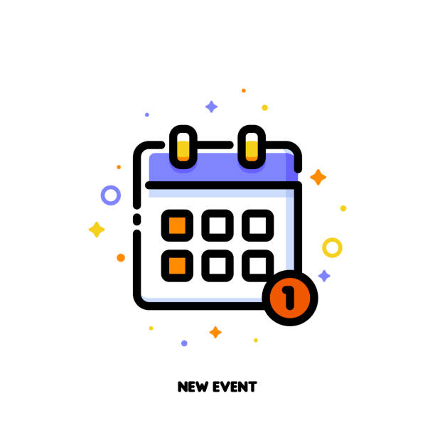 ilustrações de stock, clip art, desenhos animados e ícones de icon of calendar for new event concept. flat filled outline style. pixel perfect 64x64. editable stroke - calendar personal organizer clock diary