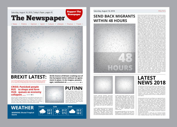 Newspaper design. Headline journal template with place for your text and images layout vector brochure Newspaper design. Headline journal template with place for your text and images layout vector brochure. Newspaper page with headline illustration newspaper designs stock illustrations