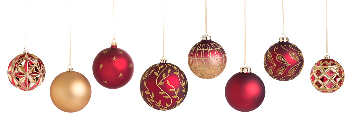 Christmas Holiday Ornate Baubles Hanging Isolated on White