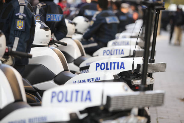 Bucharest, Romania - October 23, 2018: BMW police motorcycles of the Romanian police force