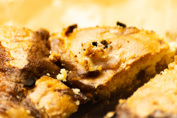 closeup on a crumb cake stuffed with strawberry marmalade