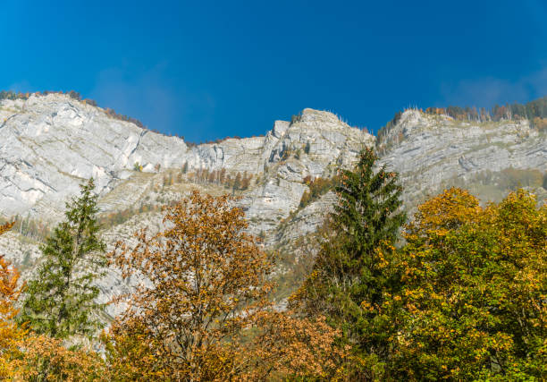 Autumn in the Swiss Alps. View of a village in the Swiss mountains.