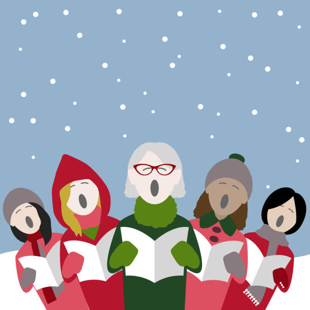 여성 크리스마스 캐롤이 수 - caroler christmas music winter stock illustrations