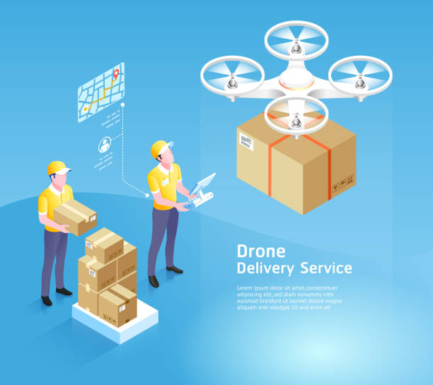 Drone delivery service technology. Vector illustrations. Drone delivery service technology. Vector illustrations. drone illustrations stock illustrations