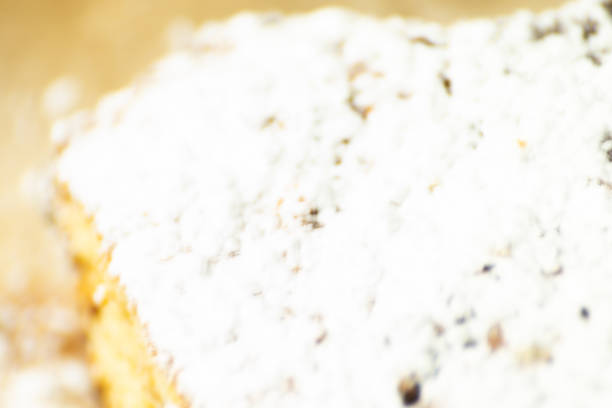 closeup on a crumb cake stuffed with strawberry marmalade, delicious dessert